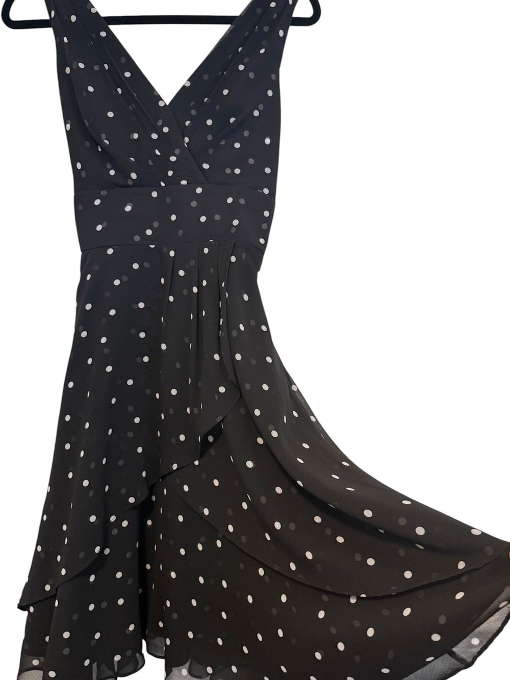 WHBM Black and White Tiered Polka Dot Flowy Chiffon Romantic Dress Size 4